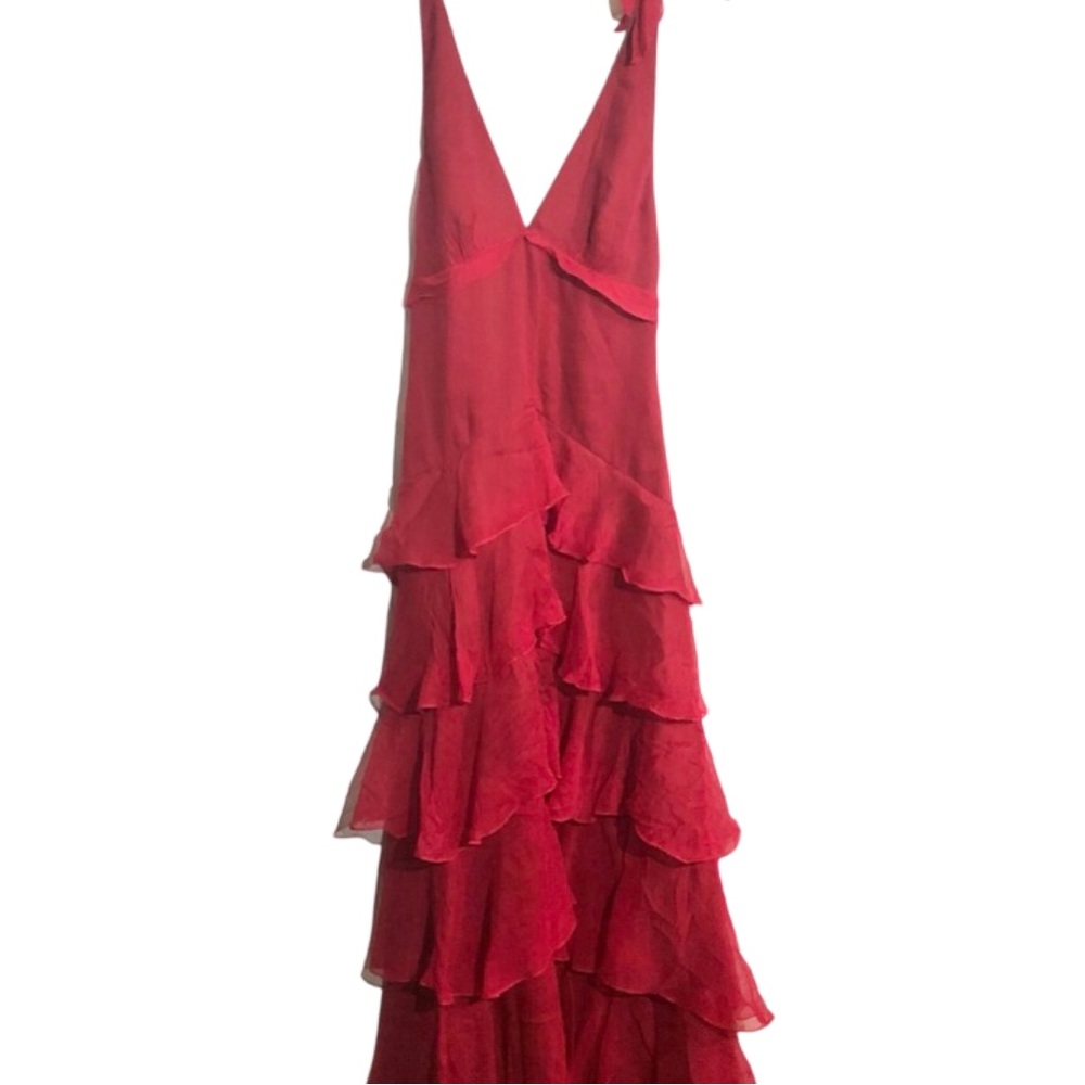 BCBGMaxazria Sz S Silk Gown Spanish Dress Ruffle Tiers Romantic Flounce Cocktail